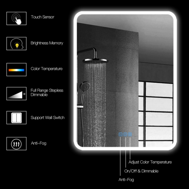 Rectangle Wall Decorative LED Light Bath Mirror Wholesales Acrylic Frame Mirror